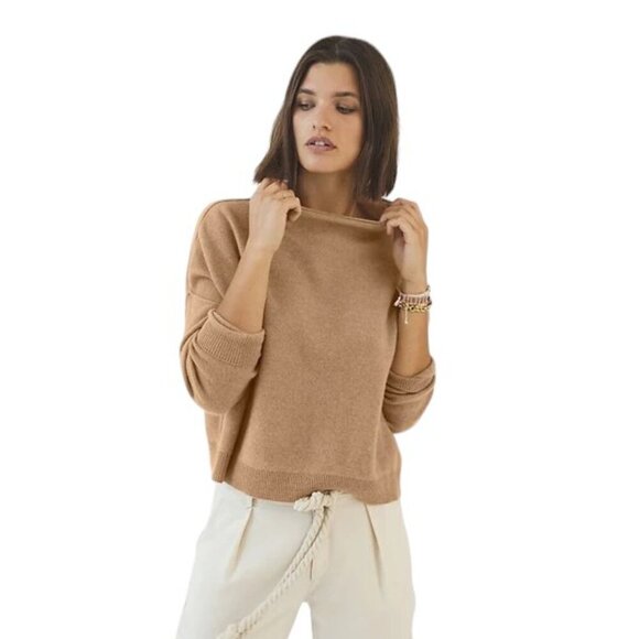 Anthropologie Pilcro The Alani 100% Cashmere Mock-Neck Sweater, Honey, Size XL - Picture 2 of 10